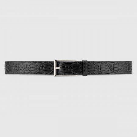 Gucci GG Embossed Leather 30MM Belt with Square Buckle