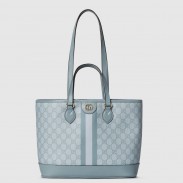 Gucci Ophidia Small Tote Bag in Dusty Blue GG Supreme Canvas