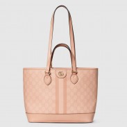 Gucci Ophidia Small Tote Bag in Dusty Pink GG Supreme Canvas