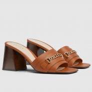 Gucci Signoria Slide Sandals 75MM in Brown Leather