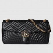 Gucci GG Marmont Large Shoulder Bag in Black Chevron Leather