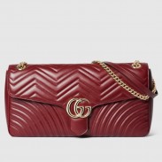 Gucci GG Marmont Large Shoulder Bag in Red Chevron Leather