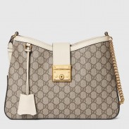 Gucci Padlock Medium Shoulder Bag in GG Canvas with White Calfskin