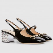 Gucci Horsebit Mary Jane Pumps 55mm in Black Patent with Crystals