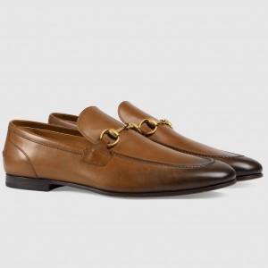 Gucci Men's Jordaan Loafers in Brown Leather