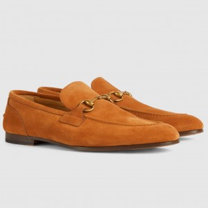 Gucci Men's Jordaan Loafers in Brown Suede Leather