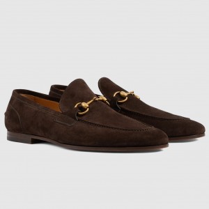 Gucci Men's Jordaan Loafers in Dark Brown Suede Leather