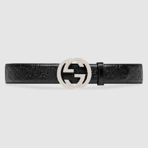 Gucci Black Signature Leather Belt 38MM with Interlocking G Buckle