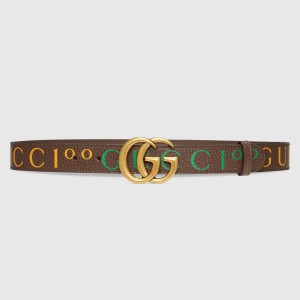 Gucci Brown GG Marmont Belt 30MM with Gucci 100 Print
