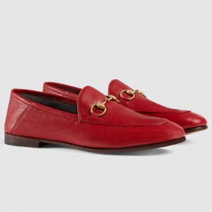 Gucci Women's Foldable Slim Horsebit Loafers in Red Leather