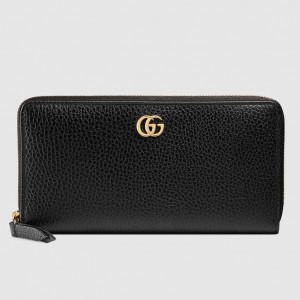 Gucci GG Marmont Zip Around Wallet In Black Grained Leather