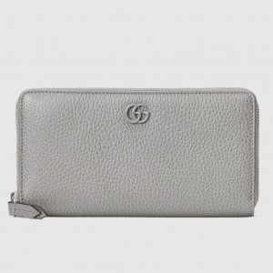 Gucci GG Marmont Zip Around Wallet In Grey Calfskin