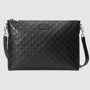 Gucci Soft Messenger Bag in Black Signature Leather