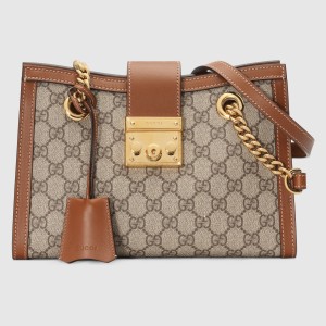 Gucci Padlock Small Shoulder Bag in GG Canvas with Brown Calfskin