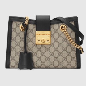 Gucci Padlock Small Shoulder Bag in GG Canvas with Black Calfskin
