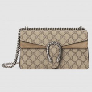 Gucci Dionysus Small Rectangular Bag in GG Canvas with Taupe Suede