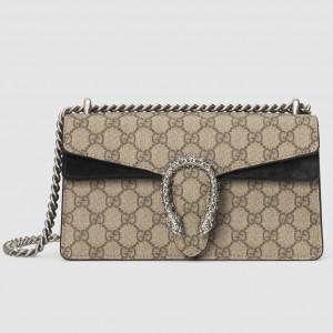 Gucci Dionysus Small Rectangular Bag in GG Canvas with Black Suede
