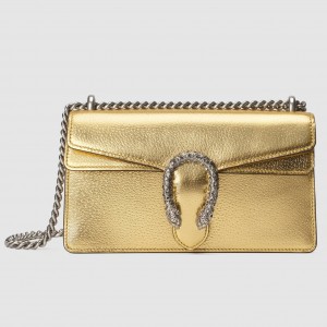 Gucci Dionysus Small Rectangular Bag in Gold Metallic Leather