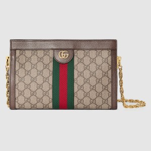 Gucci Ophidia GG Small Chain Bag in GG Canvas with Brown Leather