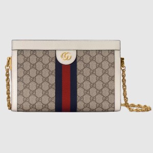 Gucci Ophidia GG Small Chain Bag in GG Canvas with White Leather