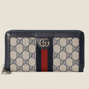 Gucci Ophidia Zip Around Wallet in Blue GG Supreme Canvas