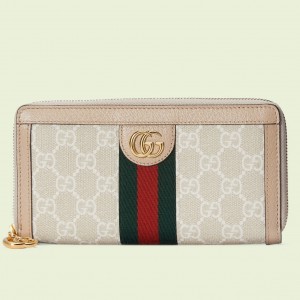 Gucci Ophidia Zip Around Wallet in White GG Supreme Canvas