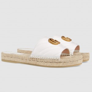 Gucci Espadrilles Slides in White Matelasse Leather with Double G