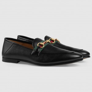 Gucci Men's Horsebit Slip-on Loafer in Black Leather with Web