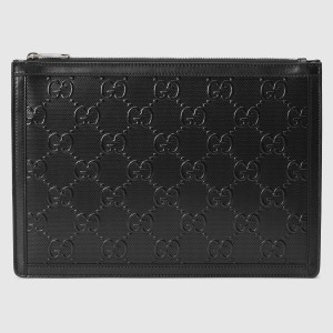 Gucci Portfolio Pouch in Black GG Embossed Perforated Leather