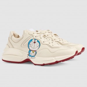 Gucci Men's Doraemon x Gucci Rhyton Sneakers in White Leather
