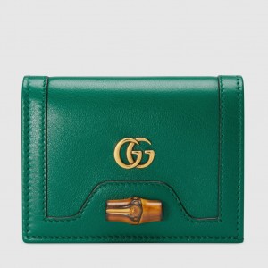 Gucci Diana Card Case Wallet In Green Calfskin