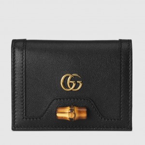 Gucci Diana Card Case Wallet In Black Calfskin
