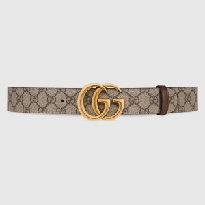 Gucci GG Marmont Reversible Belt 38MM in GG Supreme with Brown Leather