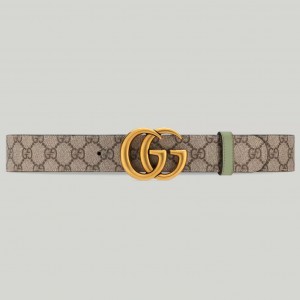 Gucci GG Marmont Reversible Belt 38MM in GG Supreme with Green Leather
