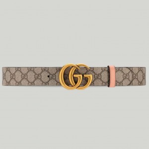 Gucci GG Marmont Reversible Belt 38MM in GG Supreme with Pink Leather