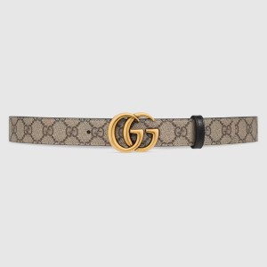 Gucci GG Marmont Reversible Belt 30MM in GG Supreme with Black Leather