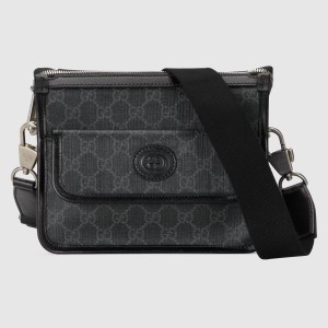 Gucci Messenger Bag with Flap in Black GG Supreme Canvas