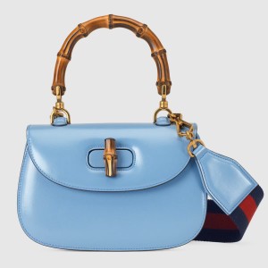 Gucci Bamboo 1947 Small Top Handle Bag in Blue Leather