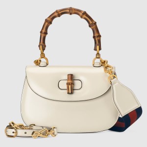 Gucci Bamboo 1947 Small Top Handle Bag in White Leather