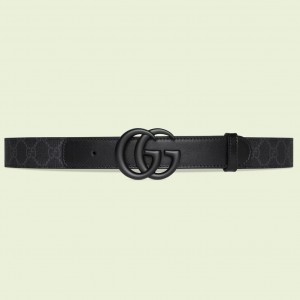 Gucci GG Marmont Belt 30MM in Black GG Supreme with Black Leather