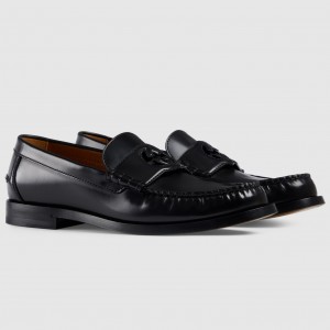 Gucci Men's Loafers in Noir Leather with Interlocking G