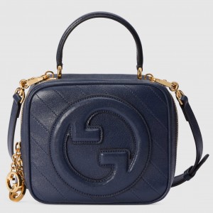 Gucci Blondie Mini Top Handle Bag in Navy Blue Leather
