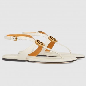 Gucci Double G Thong Sandals in White Leather