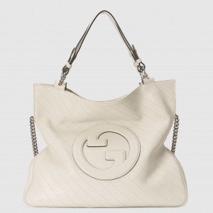 Gucci Blondie Medium Tote Bag in White Calfskin