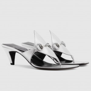 Gucci Thong Sandals 55mm in Silver Metallic Leather