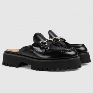 Gucci Women's Mules in Black Leather with Horsebit