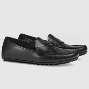 Gucci Men's Driver Loafers in Black Signature Leather