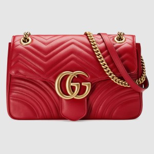 Gucci GG Marmont Medium Shoulder Bag in Red Chevron Leather
