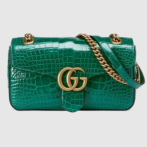 Gucci GG Marmont Small Shoulder Bag in Green Crocodile Leather