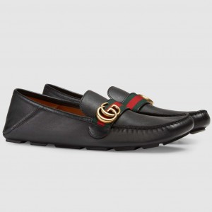 Gucci Men's Driver Loafers in Black Leather with Web
